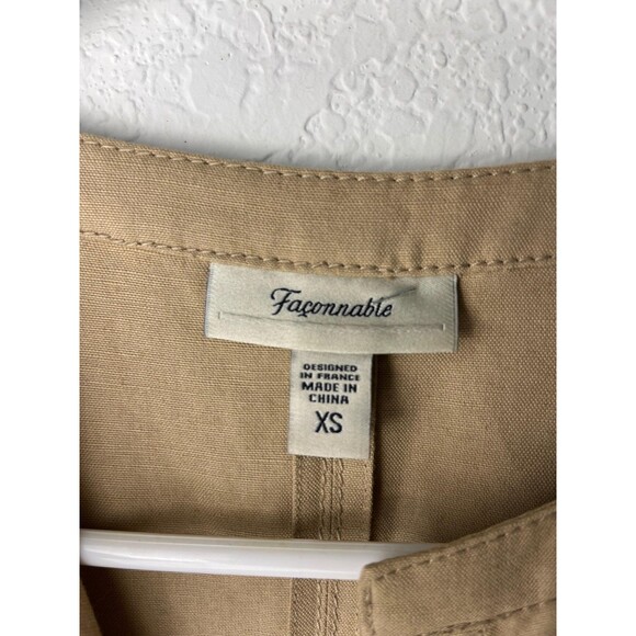 Faconnable Dress Womens XS Beige Belted Utility Shirt Linen Blend Pockets Safari - Picture 2 of 6